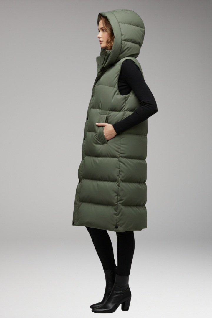 Women's Vest with Hood and Quilted Surface
