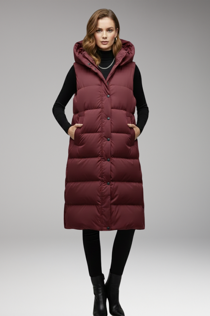 Women's Vest with Hood and Quilted Surface