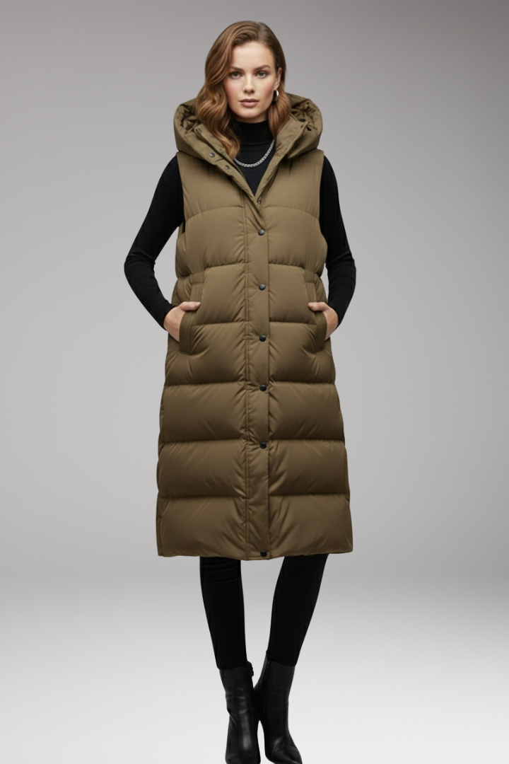 Women's Vest with Hood and Quilted Surface