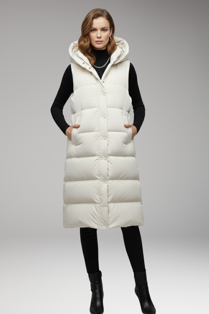 Women's Vest with Hood and Quilted Surface