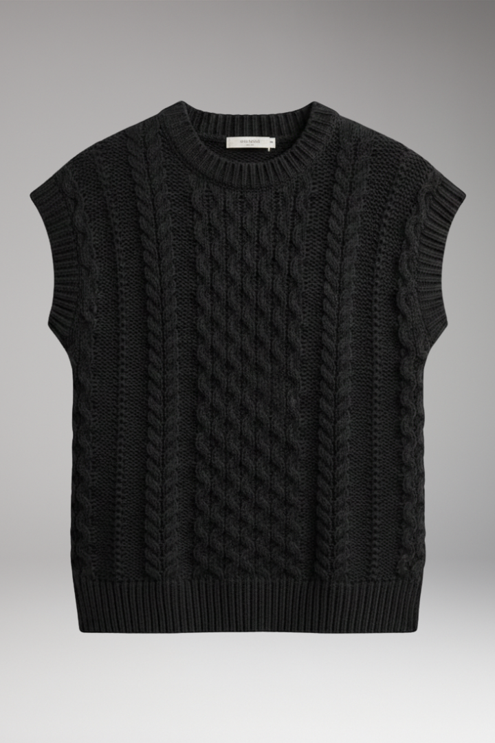 Women's Vest with Round Neck and Textured Surface