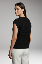 Women's Vest with Round Neck and Textured Surface