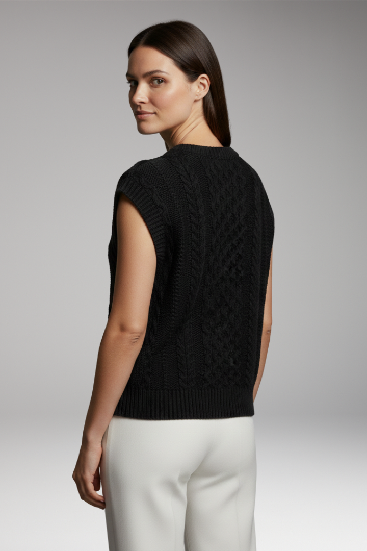 Women's Vest with Round Neck and Textured Surface