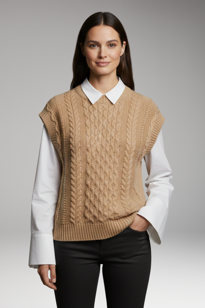 Women's Vest with Round Neck and Textured Surface