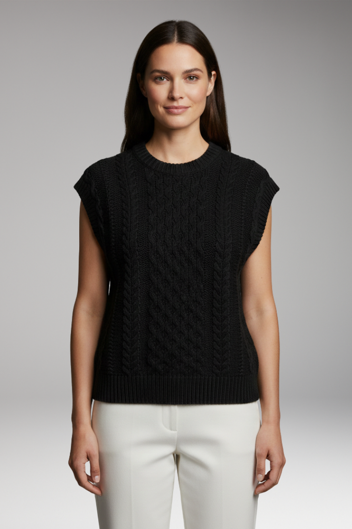 Women's Vest with Round Neck and Textured Surface