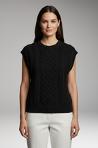 Women's Vest with Round Neck and Textured Surface