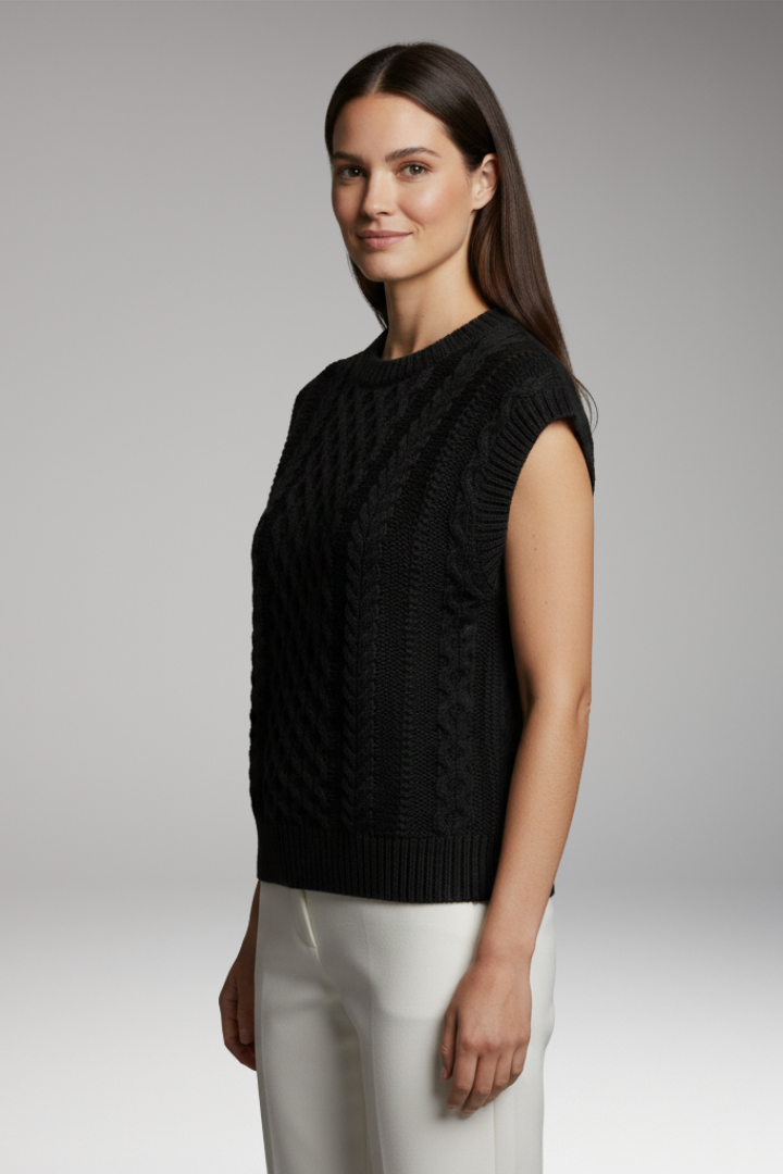 Women's Vest with Round Neck and Textured Surface