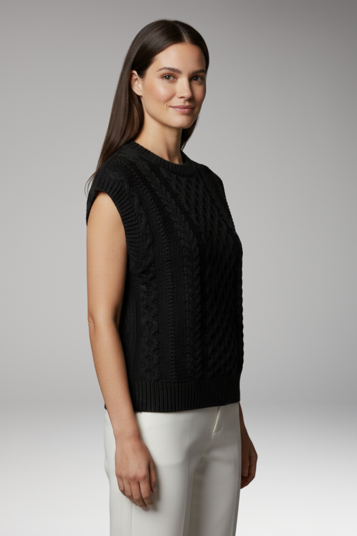 Women's Vest with Round Neck and Textured Surface
