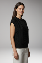 Women's Vest with Round Neck and Textured Surface