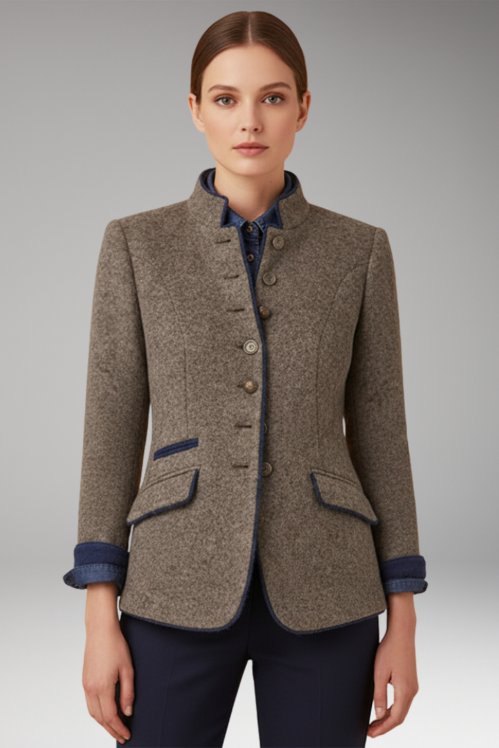Women's Vintage Inspired Blazer with Stand Up Collar