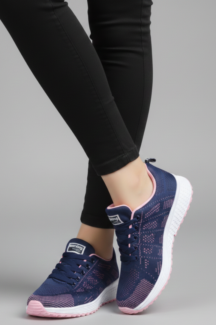 Women's Walking Shoes with Lace-Up Closure and Mesh Upper