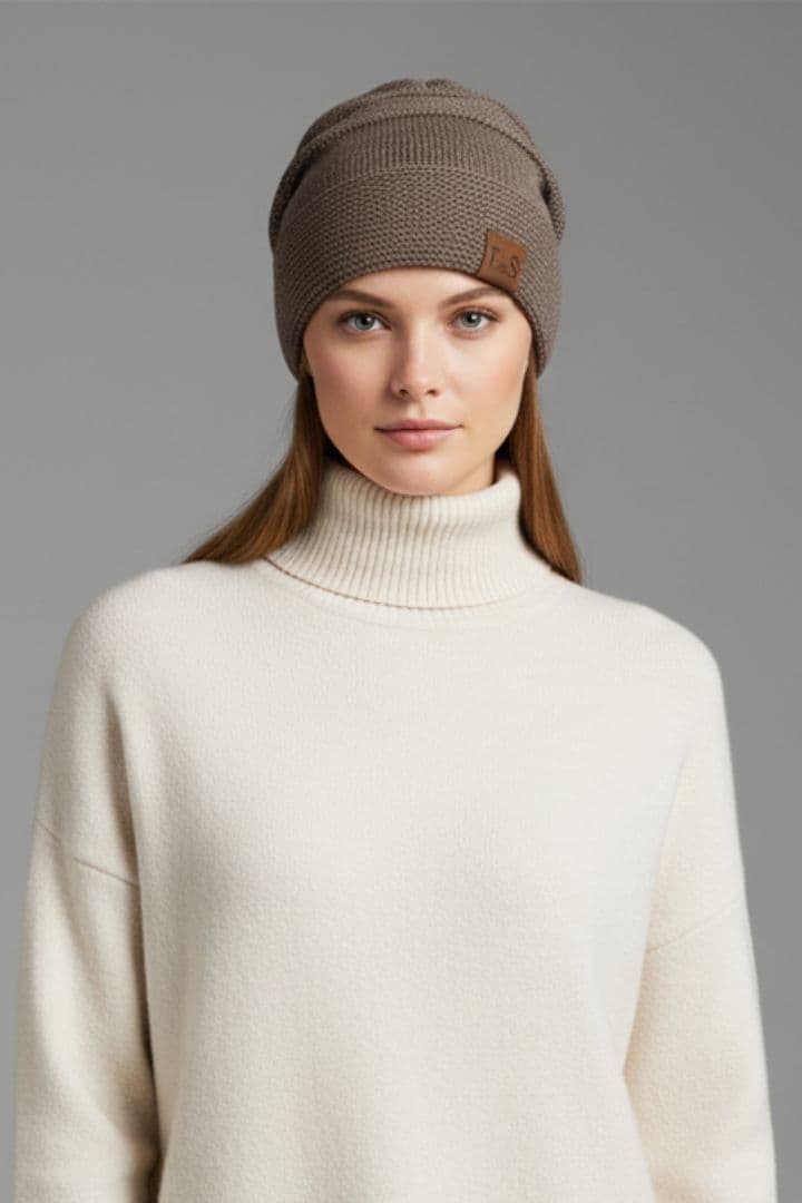 Women's Winter Beanie with Fleece Lining and Ribbed Knit Texture