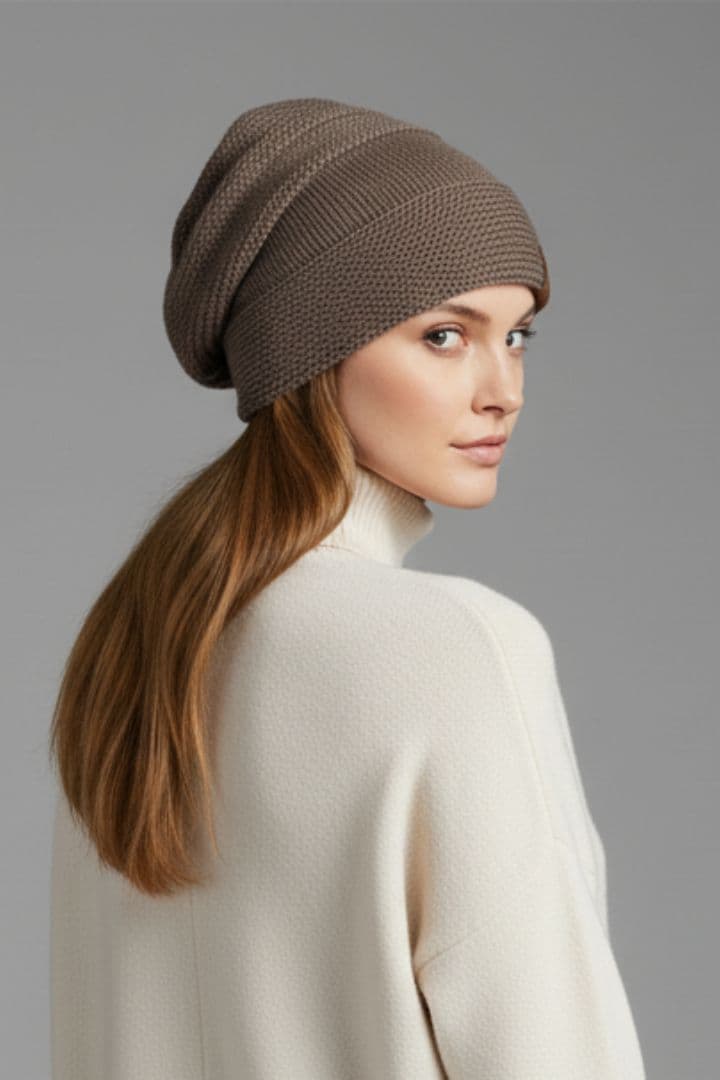 Women's Winter Beanie with Fleece Lining and Ribbed Knit Texture