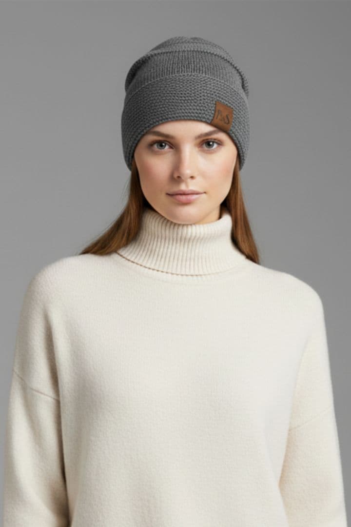 Women's Winter Beanie with Fleece Lining and Ribbed Knit Texture