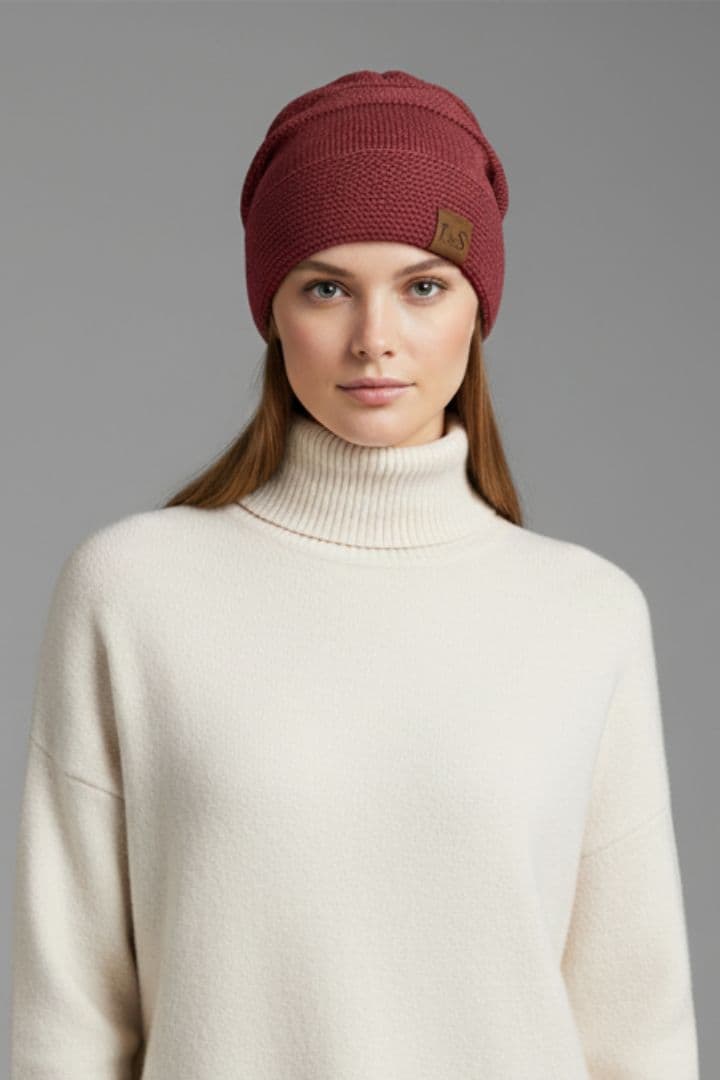 Women's Winter Beanie with Fleece Lining and Ribbed Knit Texture