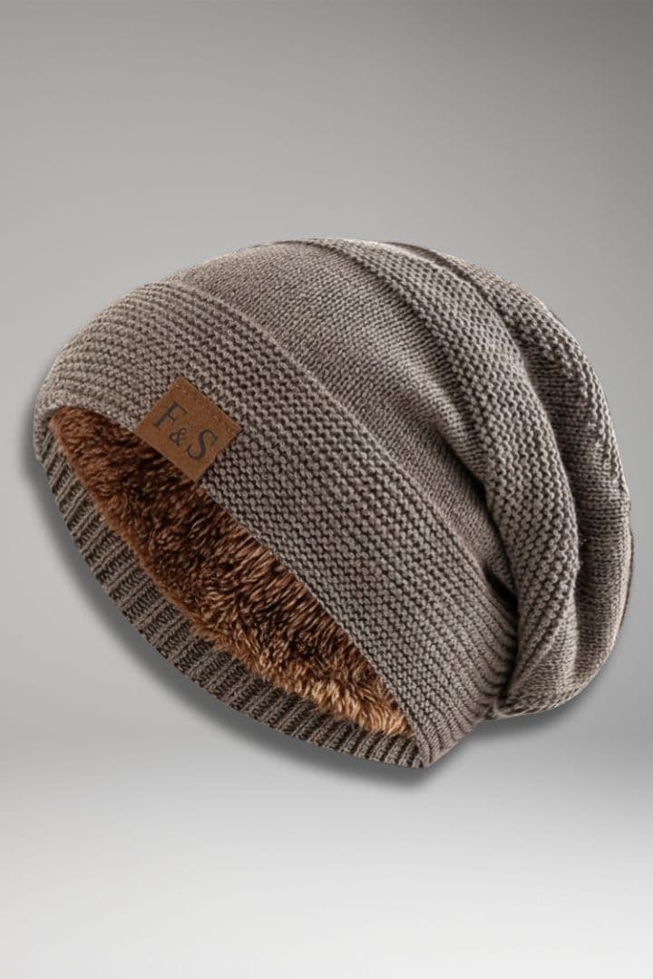 Women's Winter Beanie with Fleece Lining and Ribbed Knit Texture