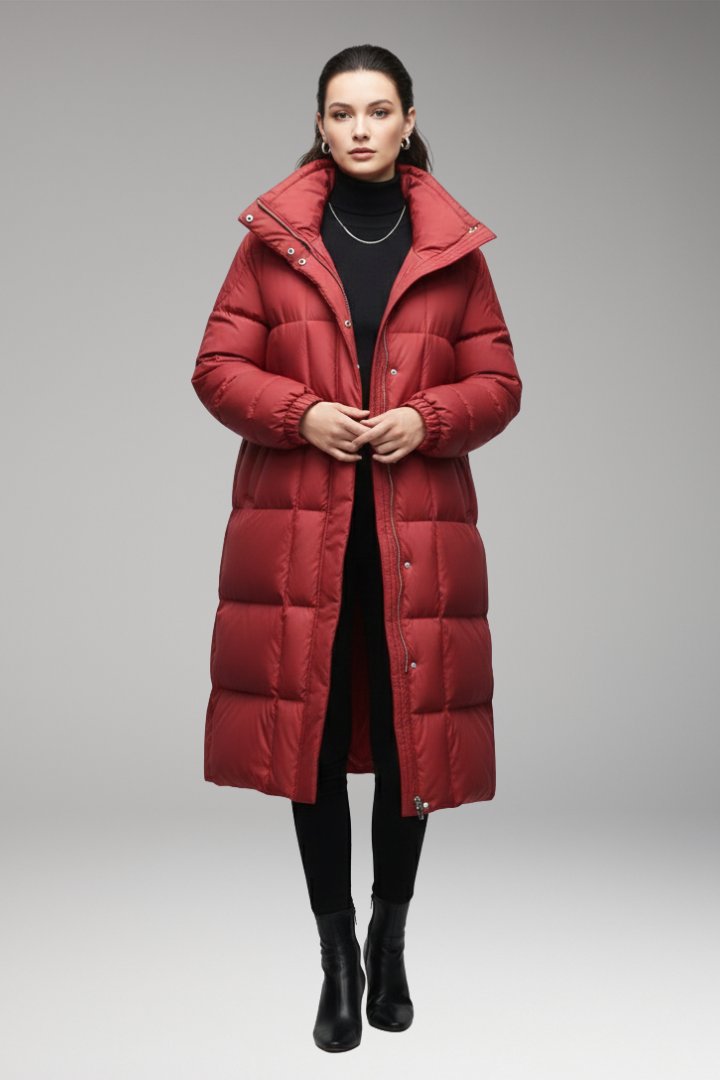 Women's Winter Coat with High Collar and Quilted Surface
