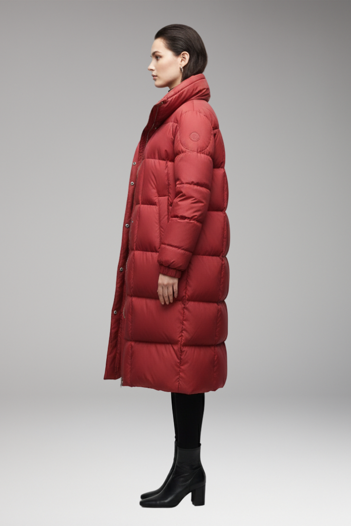 Women's Winter Coat with High Collar and Quilted Surface