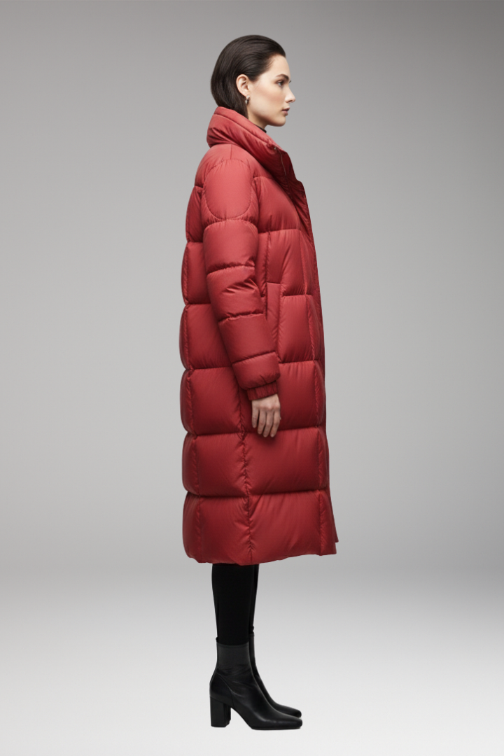 Women's Winter Coat with High Collar and Quilted Surface