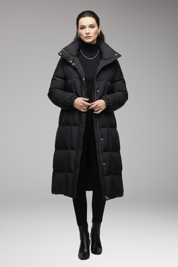 Women's Winter Coat with High Collar and Quilted Surface