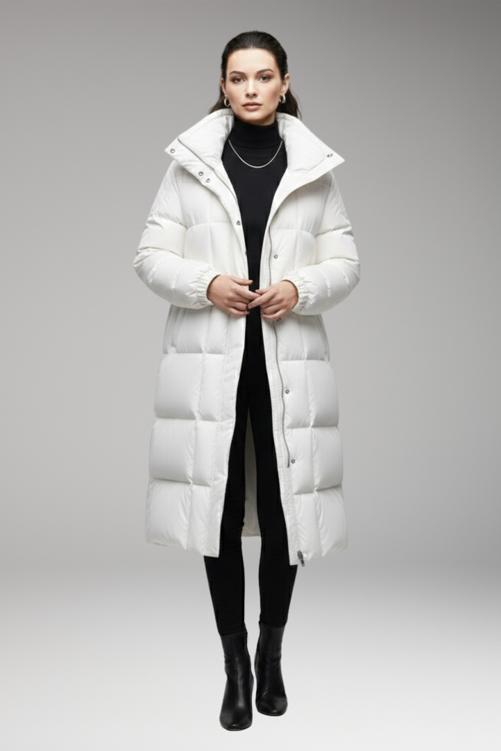 Women's Winter Coat with High Collar and Quilted Surface
