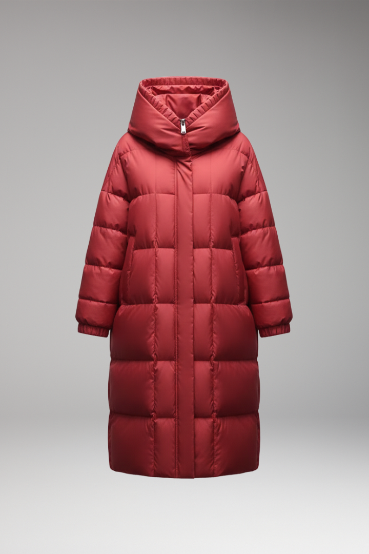 Women's Winter Coat with High Collar and Quilted Surface