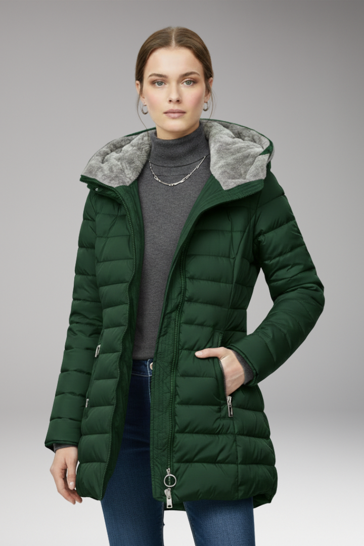 Women's Winter Coat with Hood and Zipper