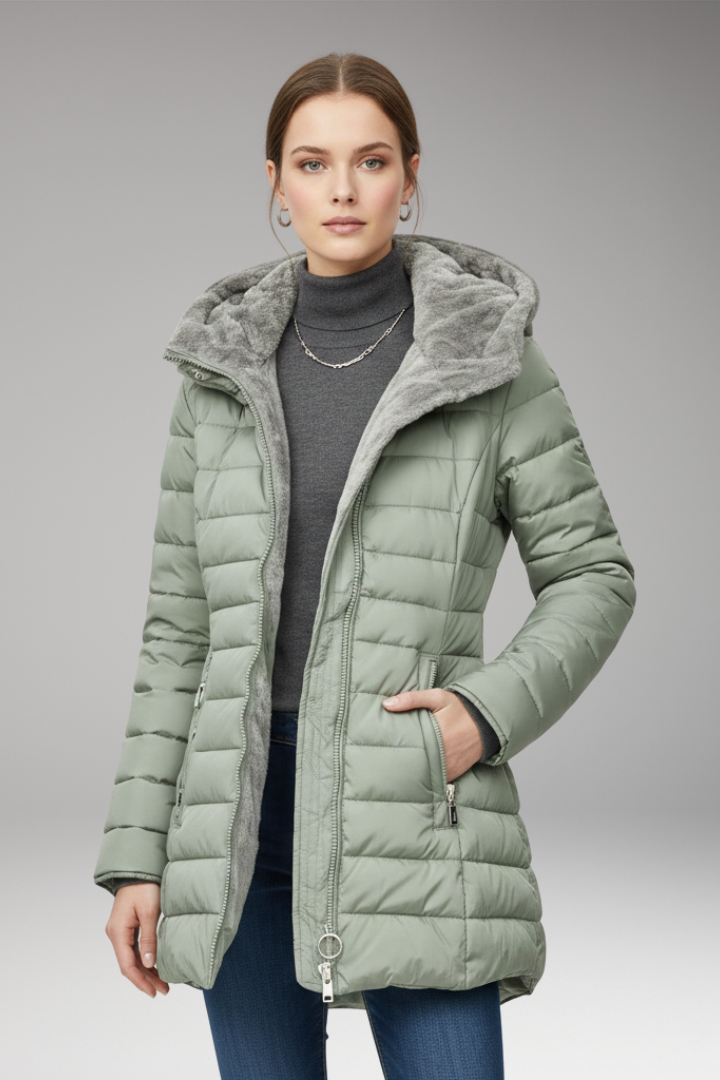 Women's Winter Coat with Hood and Zipper