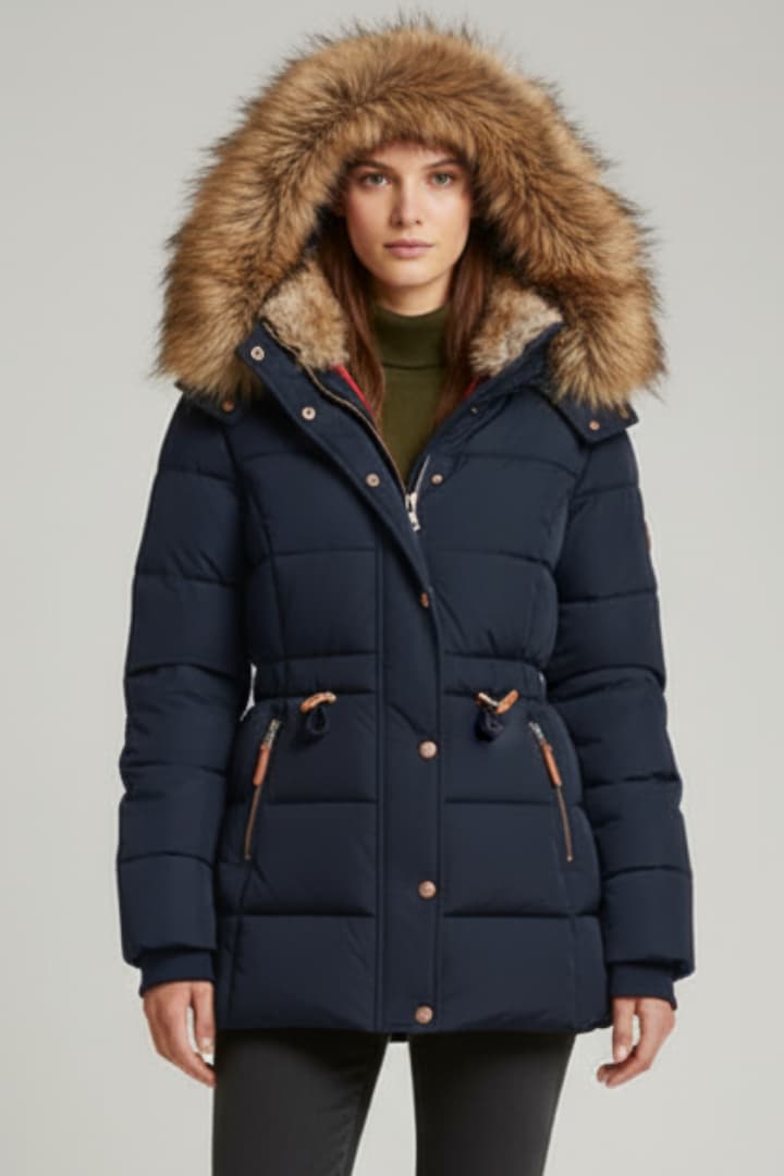 Women's Winter Jacket with Hood and Faux Fur Lining