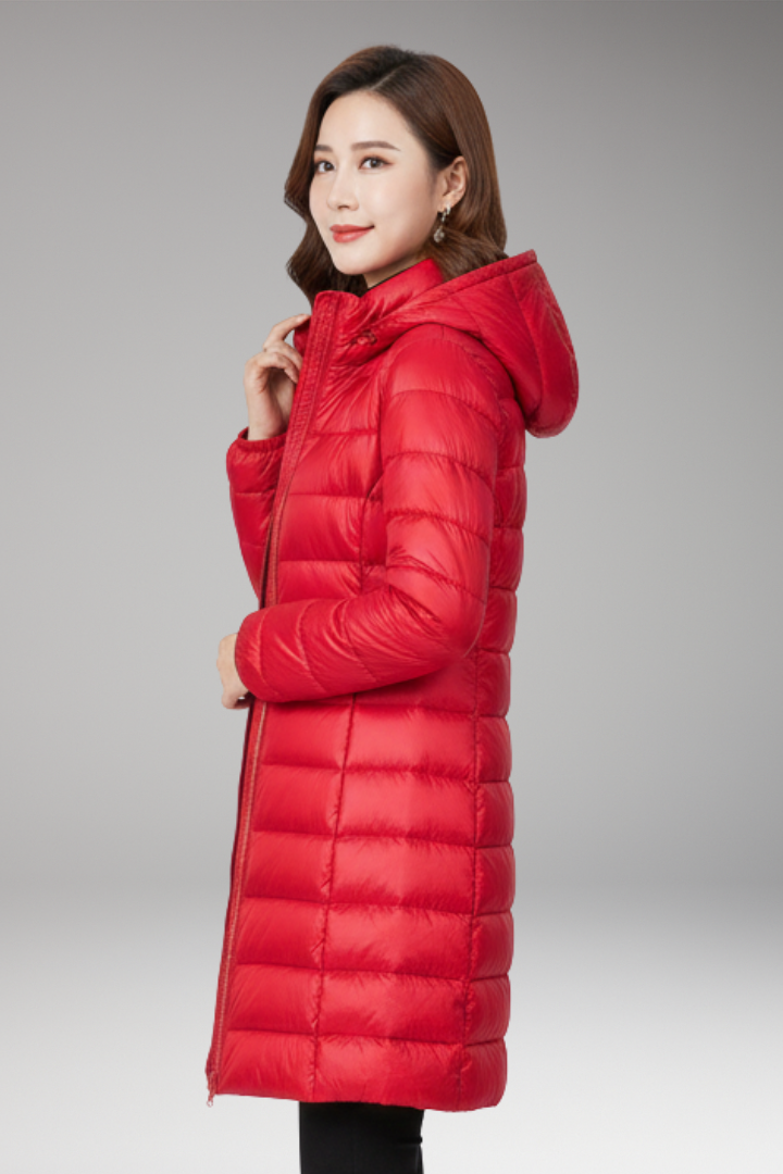 Women's Winter Jacket with Hood and Quilted Hem