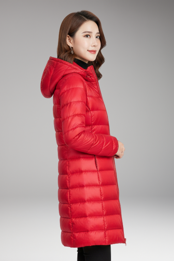 Women's Winter Jacket with Hood and Quilted Hem