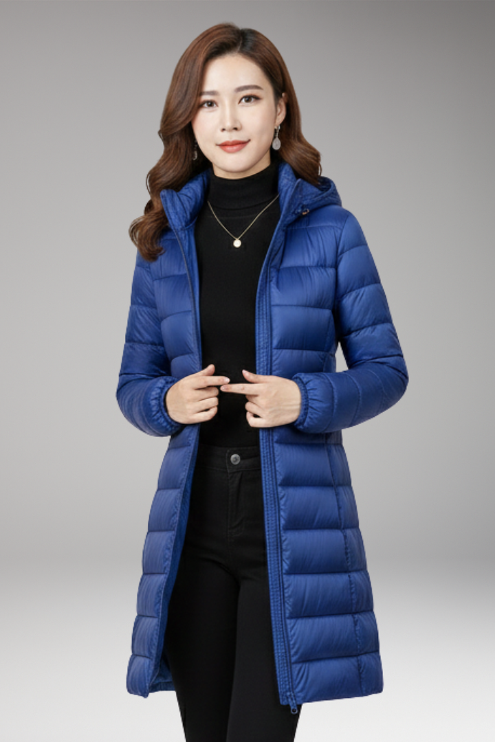 Women's Winter Jacket with Hood and Quilted Hem