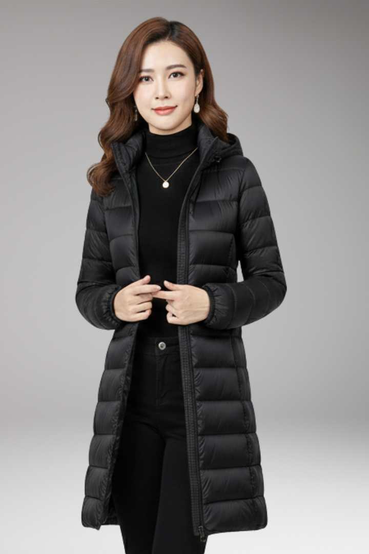 Women's Winter Jacket with Hood and Quilted Hem