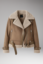 Women's Zip Jacket with Plush Lining and Adjustable Hem Belt