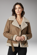 Women's Zip Jacket with Plush Lining and Adjustable Hem Belt