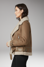 Women's Zip Jacket with Plush Lining and Adjustable Hem Belt