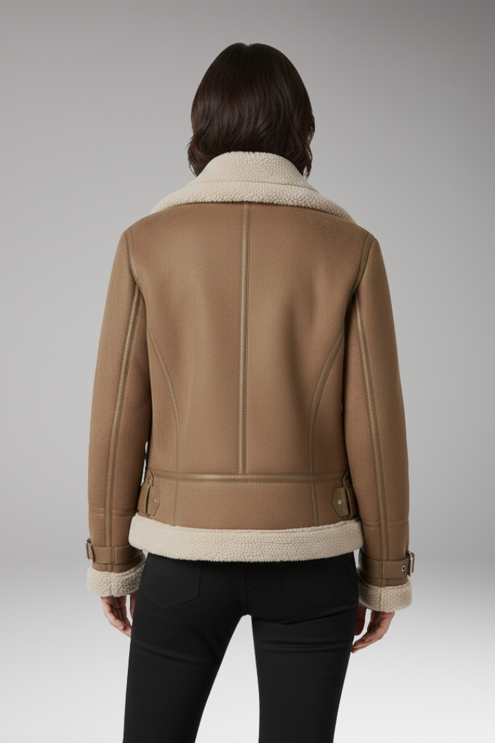 Women's Zip Jacket with Plush Lining and Adjustable Hem Belt