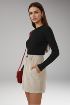 Women's A-Line Skirt with Pocket and Plain Outer Surface