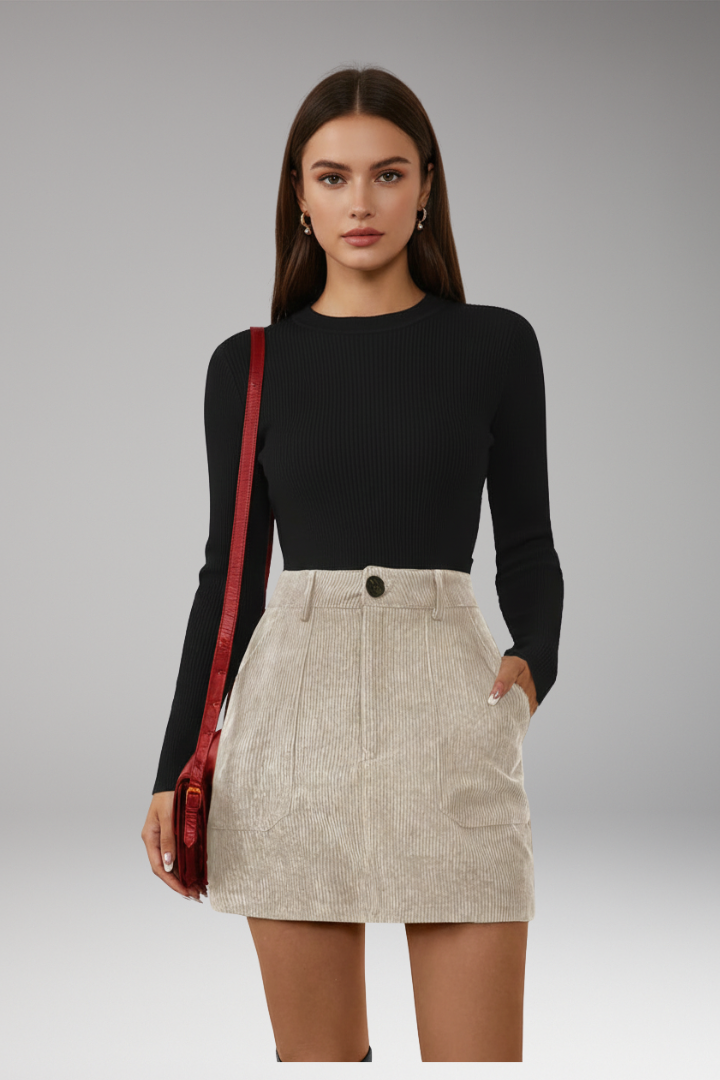 Women's A-Line Skirt with Pocket and Plain Outer Surface