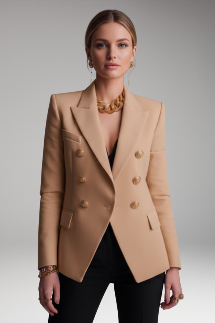 Women's Blazer with Overlapping Front Panel and Button Details