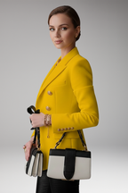 Women's Blazer with Overlapping Front Panel and Button Details