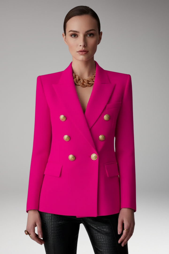 Women's Blazer with Overlapping Front Panel and Button Details