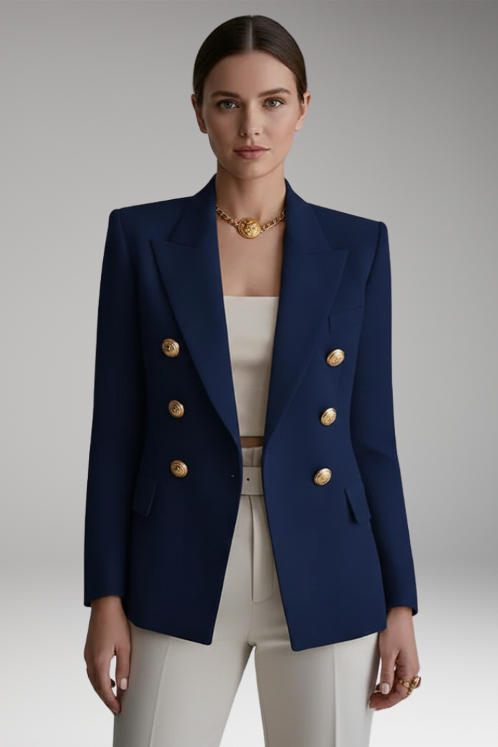 Women's Blazer with Overlapping Front Panel and Button Details