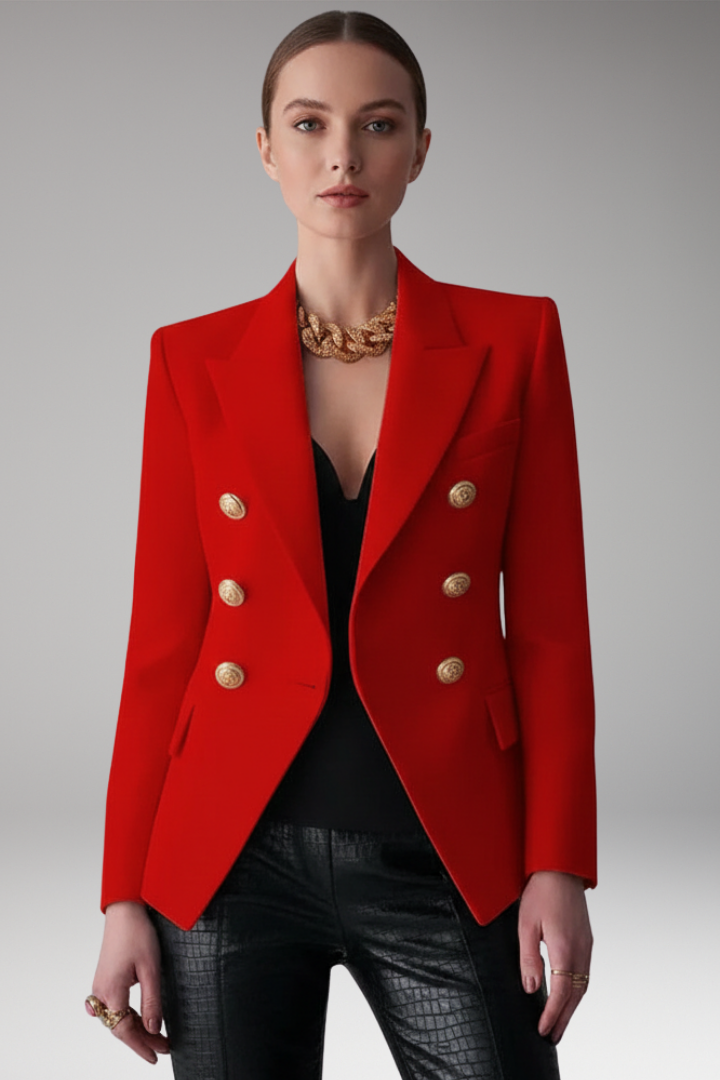 Women's Blazer with Overlapping Front Panel and Button Details