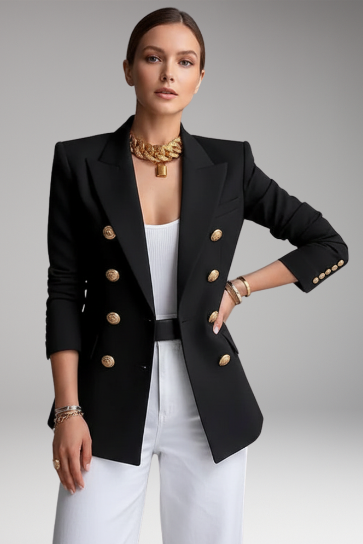 Women's Blazer with Overlapping Front Panel and Button Details