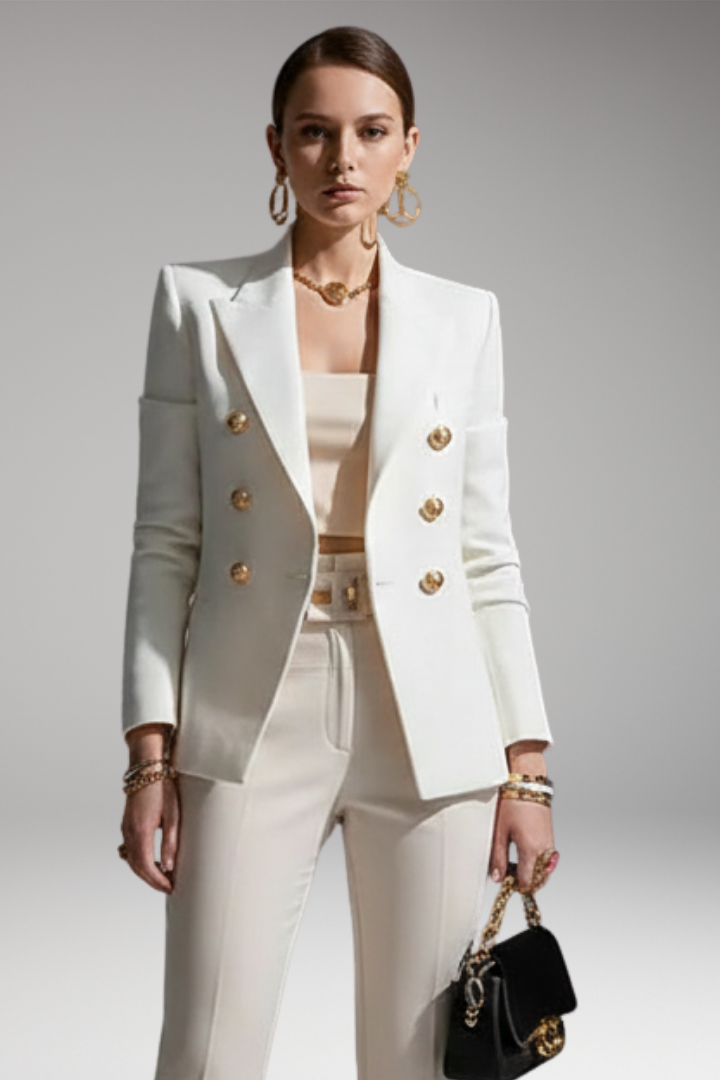 Women's Blazer with Overlapping Front Panel and Button Details