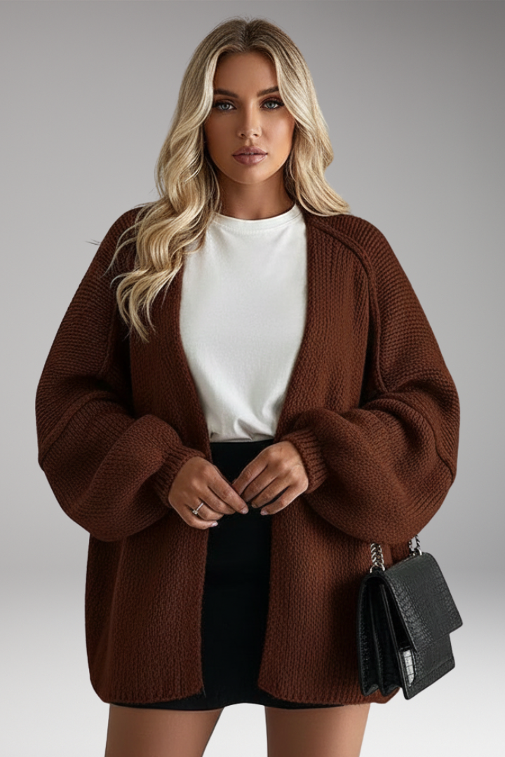 Women's Cardigan with Open Front and Long Sleeves