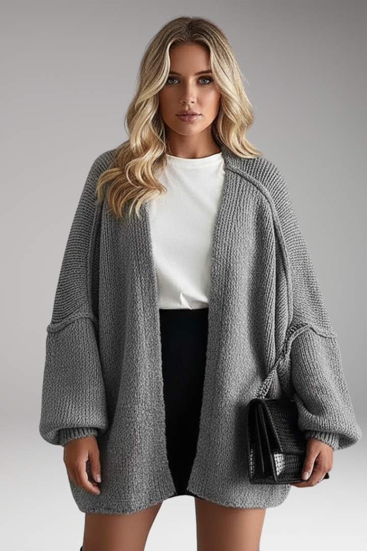 Women's Cardigan with Open Front and Long Sleeves