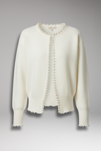 Women's Cardigan with Pearl Trim and Raw Hem
