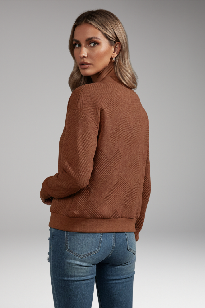 Women's Cardigan with Zip Closure and Ribbed Hem